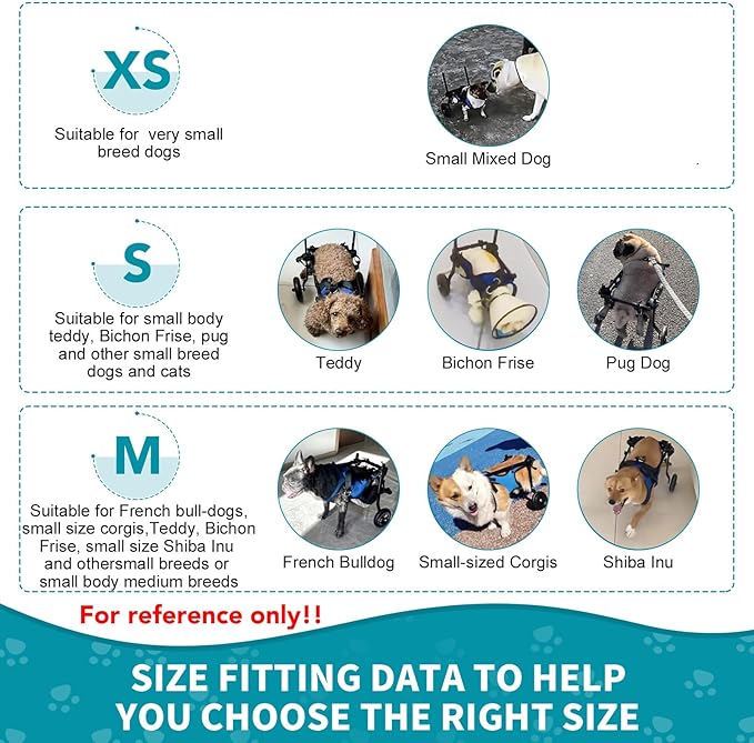 Dog Wheelchair for Back Legs with Pet Traction Rope, X-Small Wheelchair for Dogs with Disabled Hind Legs Walking Adjustable Dog Carts with Heavy Duty Wheels