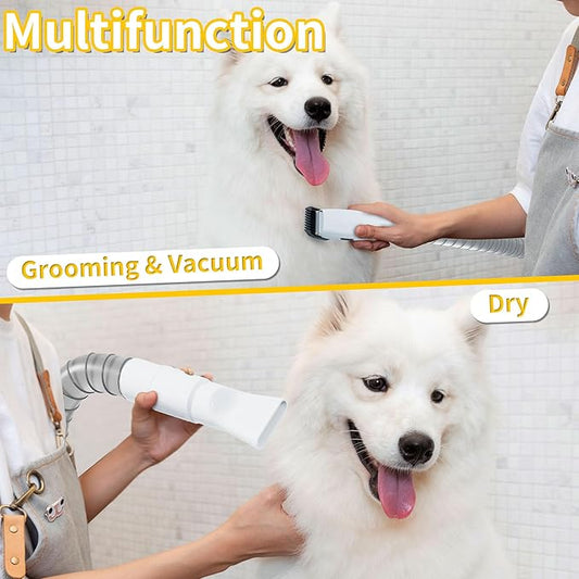 Lanchez Dog Grooming Vacuum & Dryer, 8 in 1 Pet Grooming Vacuum for Dogs with 3L Dust Bin, Low Noise 12Kpa Suction Dog Vacuum for Shedding Grooming with 3 Modes for Shedding Pet Hair, Home Cleaning
