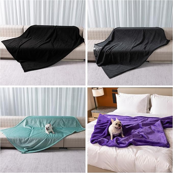 Gray Fluffy Dogs Blanket for Bed Cover,85x85in Super Big Waterproof Sherpa Fleece Blankets for Queen King Size Beds Leakproof Sofa Couch Cover for Warm Washable Mat- Gray, XXL-85x85in