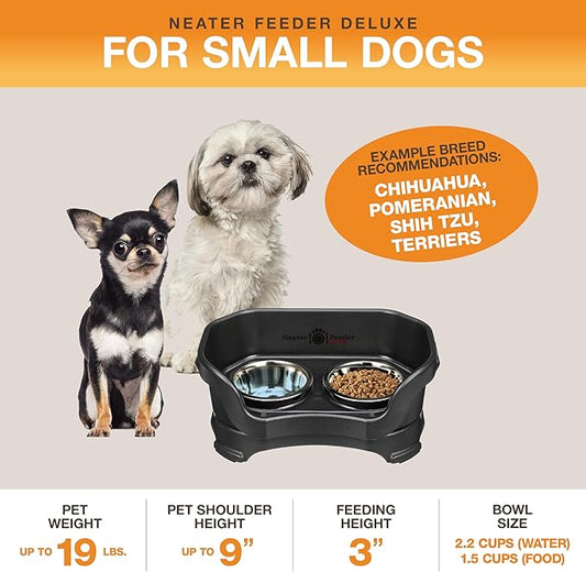 Neater Pet Brands Neater Feeder Deluxe Mess Proof Dog Bowls Elevated for Small Dogs Under 19 lbs, Made in USA, No Spill Raised Dog Food Bowl Stand Feeding Station, Food and Water Bowl Set, Black