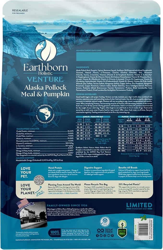 Earthborn Holistic Venture Alaska Pollock Meal & Pumpkin 25 lb. Limited Ingredient Grain-Free Dry Dog Food