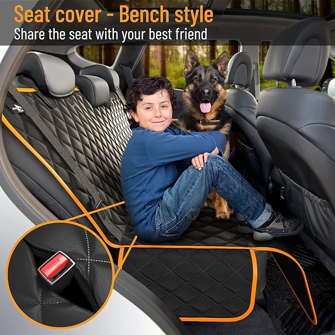 Active Pets Dog Car Seat Cover for Back Seat, Waterproof Pet Protection Hammock, SUV Truck Car Backseat Protector with Safety Features, XL, Orange