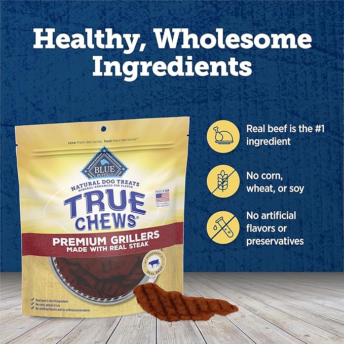 Blue Buffalo True Chews Premium Grillers Natural Dog Treats, Steak 30 oz bag