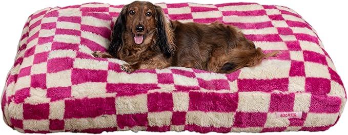 DBD3001H-L Mabel 41" x 25.5" Designer Modern Ultra Soft Reversible Plush Rectangular Pet Bed with Washable Cover, Raspberry Check