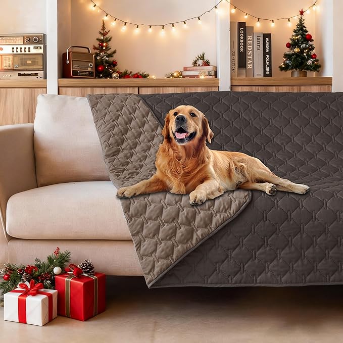 gogobunny 100% Double Sided Waterproof Dog Blanket Soft Pet Bed Cover Reversible Protect Furniture Couch Sofa Car for Puppy Large Dog Cat (Dark Coffee/Light Coffee, 52x82 Inch (Pack of 1))