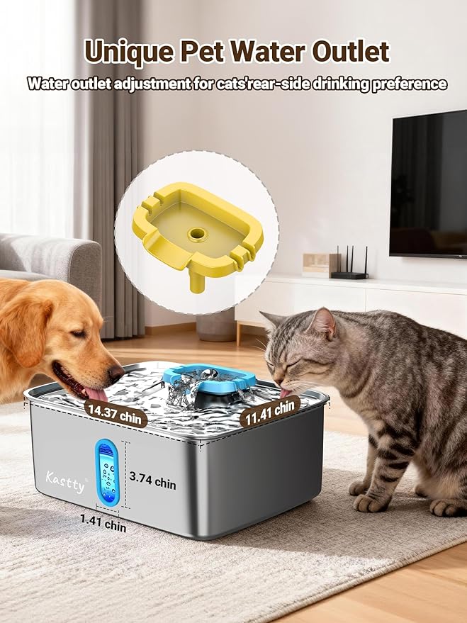 Kastty 3.96 Gal Large Dog Water Fountain,15L Stainless Steel Dog Water Bowl Dispenser with Water Level Window and LED Light,Ultra Quiet Automatic Pet Water Fountain Easy Cleaning(FS78,Blue)