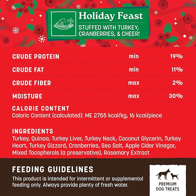 Earth Animal Wisdom Air Dried Jerky - Seasonal Holiday Feast Premium Natural Jerky Strips Dog Treats - 3 Pack 4 oz Bag