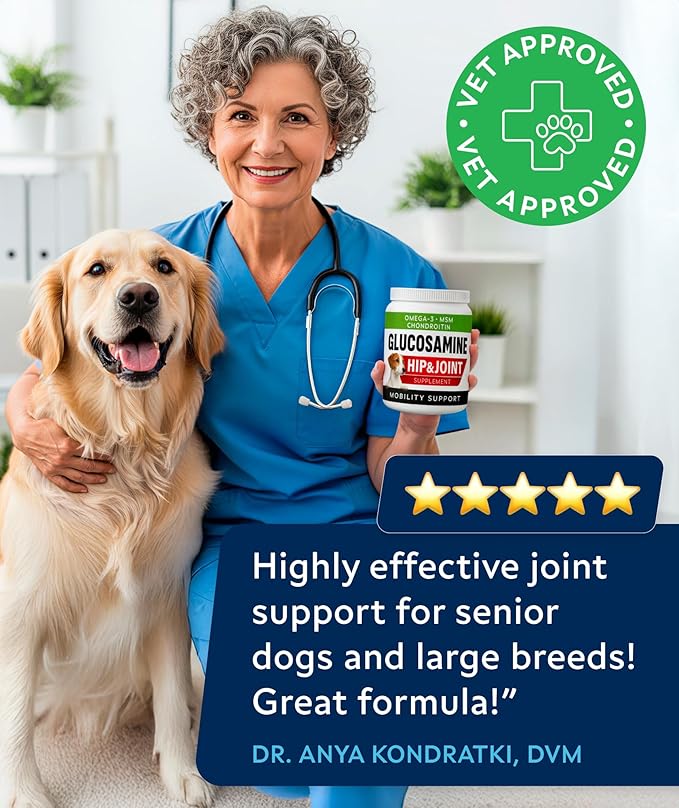 Glucosamine Treats for Dogs - Hip & Joint Supplement w/Omega-3 Fish Oil - Chondroitin, MSM - Advanced Mobility Chews - Joint Pain Relief - Hip & Joint Care - Bacon Flavor - 180 Ct - Made in USA