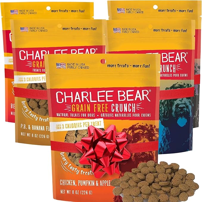 Charlee Bear Dog Treats Small Dogs Training Treats Crunchy Low Cal, Grain Free Canine Snacks, USA, Puppy Training Biscuits, Variety Pack , 5 Flavors, 8oz Ea