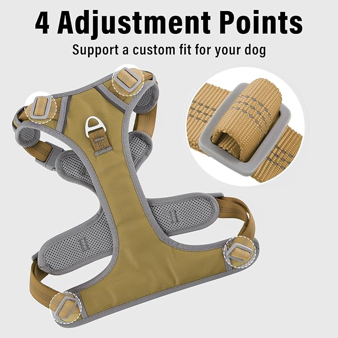Plutus Pet No Pull Dog Harness, Release at Neck, Reflective Adjustable Dog Vest Harness, Easy Control Handle for Walking, for Small Medium Large Dogs, Khaki, M