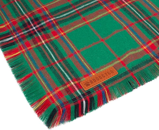 ADOGGYGO 2 Pack Dog Bandana Christmas with Tassels Edges, Stylish Red Green Plaid Puppy Scarf Bibs Kerchief, Premium Cotton Fabric, Pet Christmas Bandanas for Small Dogs (Small)