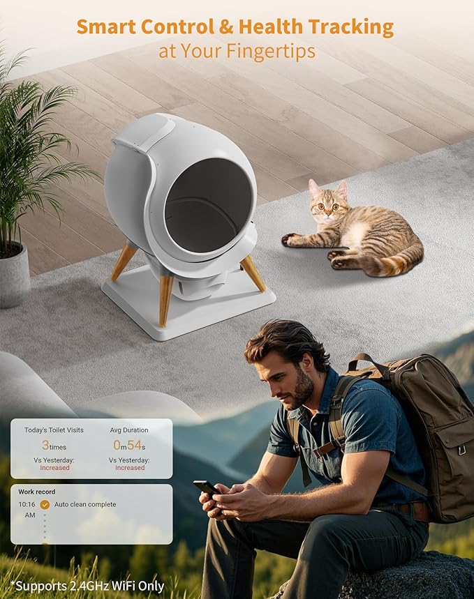 HoneyGuaridan Self-Cleaning Cat Litter Box, Waterproof Automatic Cat Litter Box,App Control, Odourless, Integrated Safety Protection, Water Rinsable and Easy to Clean, for Multiple Cats (3-33lb)
