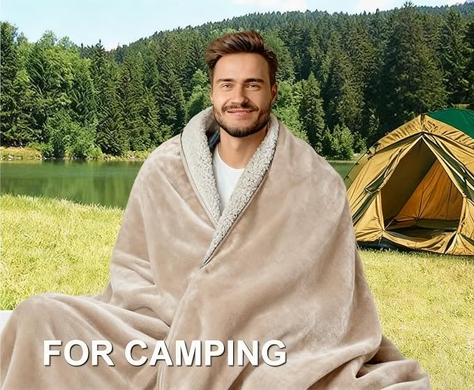 Waterproof Blanket for Couples – Ideal for Couch & Bed Splash Proof Sherpa Throw, Leakproof TPU Layer, Stain Resistant Washable Bed Protector – Khaki, 80"x60"