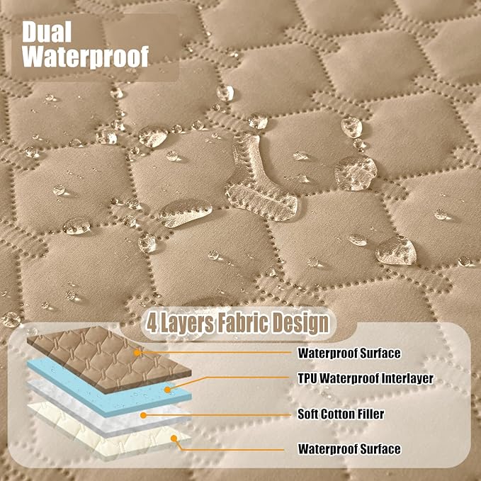 Smiry Waterproof Dog Bed Cover Blanket, Soft Reversible Pet Blanket, Washable Leakproof Cats Dogs Couch Cover for Sofa, Couch, Furniture, Plaid (52x82 Inch, Camel/Beige)