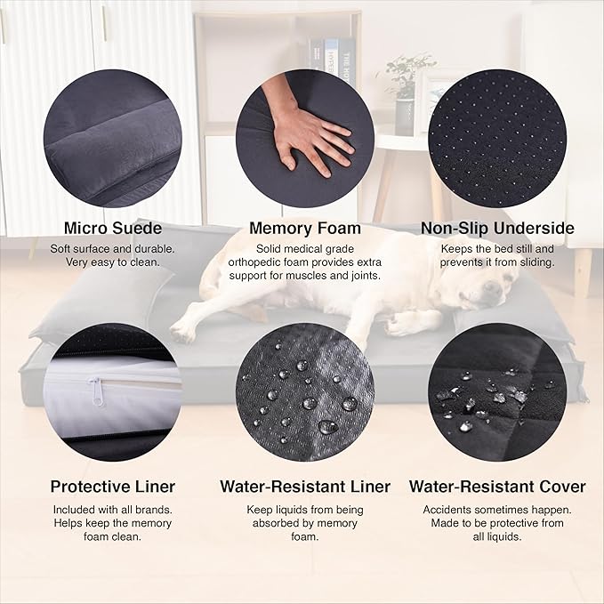 Luxury Orthopedic Dog Bed with Bolsters – Modern Sofa-Style Pet Lounger with Supportive Pillows – Waterproof & Washable Cover – Large Dog Bed for Indoor & Outdoor Use, Grey 46" x 34"