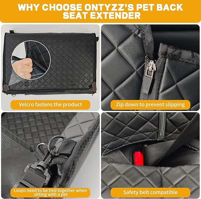 ONTYZZ Dog Car Back Seat Extender - 440LBS Heavy Duty, Pet Camping Air Mattress with Mesh Window, Hard Bottom Dogs Hammock for Car/SUV/Truck, Waterproof Non-Slip Dog Car Seat Cover, Black
