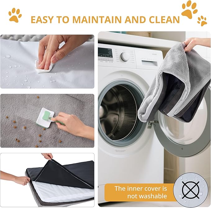 EGOHOME Waterproof Dog Beds for Large Dogs,Orthopedic Dog Bed with Pillow for Crate,Memory Foam Pet Bed Mat-Egg Crate Foam Support,Removable Washable Cover,Non-Slip Bottom-Grey,41x27x5.3 Inches
