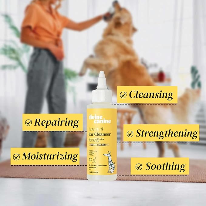 Dog Ear Cleaner - 8 Fl Oz of Dog Ear Wash - Drops to Dissolve Wax, Combat Odor, and Support Healthy Ears - Made with Chamomile, Honey, and Aloe - Made in The USA