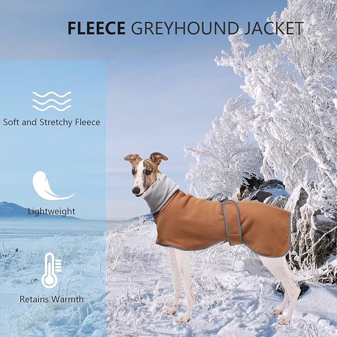 Geyecete Greyhound Cosy Fleece Jumper,Dog Winter Coat with Warm Fleece Lining,Outdoor Dog Apparel with Adjustable Bands-Brown-XL
