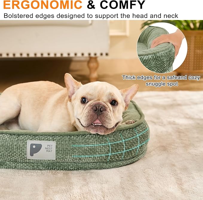 Dog Bed Medium Size Dog,Orthopedic Bed with Removable Cover&Non-Slip Bottom Couch Bed with Four-Sided Bolster Green M