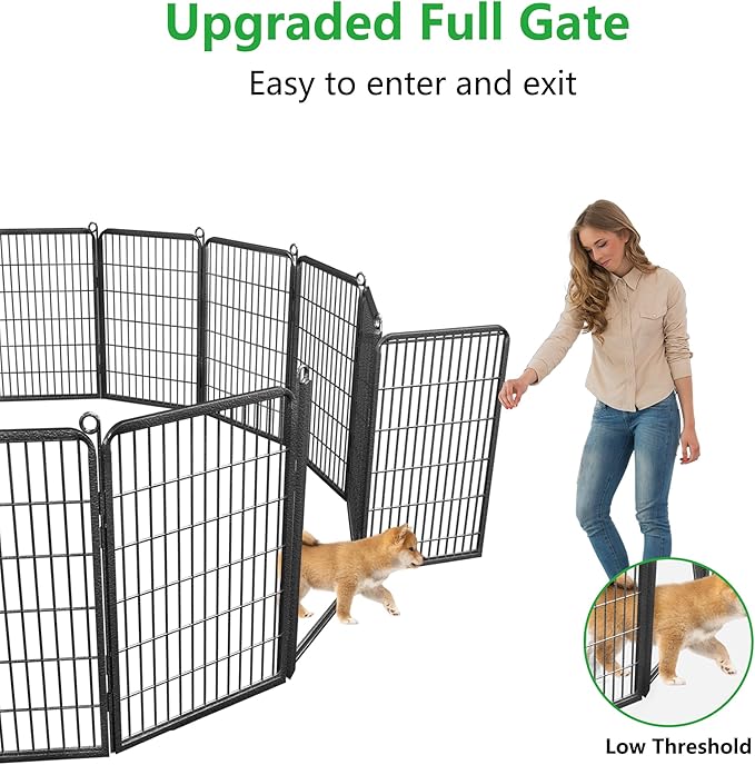 Dog Playpen, 40" Height 14 Panels Dog Pen with Low Threshold Full Gate & Dual Lock Pet Dog Fence Outdoor for Yard, Heavy Duty Playpen for Large Dogs Portable Pet Playpen for RV Camping