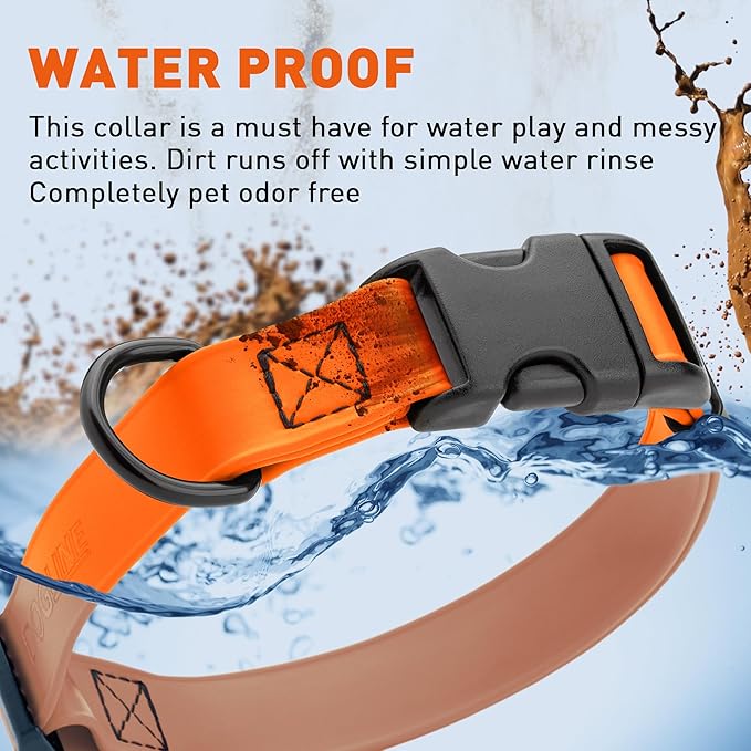 Dogline Durable Biothane Waterproof Collar for Dogs - Odor-Resistant Coated Webbing, Quick-Release Design, Comfortable Adjustable Fit, 3/4" W by 12-19" L, Hunter Orange