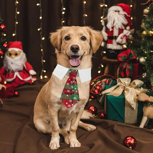 ADOGGYGO Christmas Dog Necktie Pet Tuxedo Christmas Dog Neck Tie Collar with Red Green Plaid Tie for Small Medium Large Dogs Pets (Large, Red & Green)