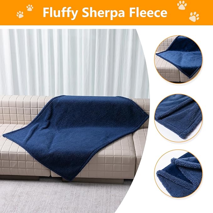 Dark Blanket for Dogs on Couch Blue Pets Blankets Reversible Fluffy Pet Bed Cover Puppy Blankets Mats Leakproof Sofa Couch Washable Cover Cat Doggie Blanket for Warm-Navy Blue,XL