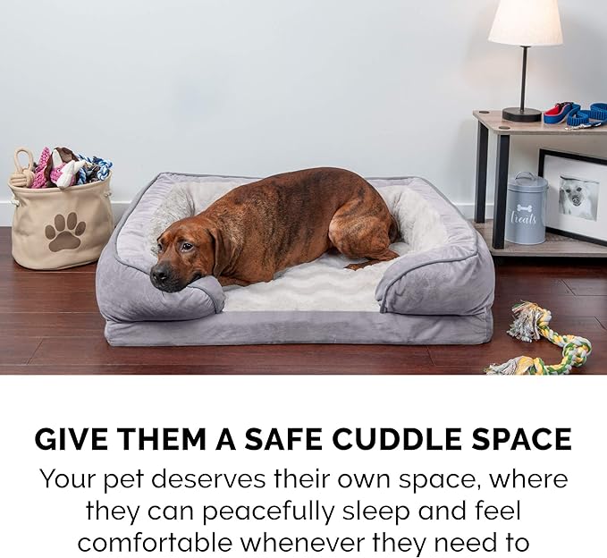 FurHaven Cooling Gel Dog Bed for Large Dogs, Perfect Comfort Sofa Bed with Cool Gel-Top Foam & Solid Orthopedic Foam Base for Joint Support, Washable Cover, Jumbo/XL, Plush & Velvet, Granite Gray