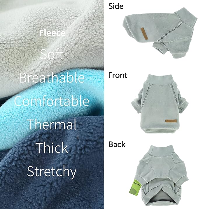 Fitwarm 3 Pack Classic Fleece Sweater, Turtleneck Sweatshirt, Winter Clothes for Small Dogs, Cat Apparel, Blue, Grey, Navy, Medium