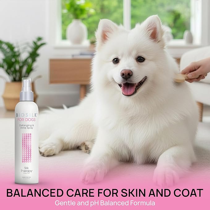 BioSilk Silk Therapy Detangling Plus Shine Protecting Mist for Dogs | Best Detangling Spray for All Dogs & Puppies for Shiny Coats and Dematting | 8 Oz - Pack of 6