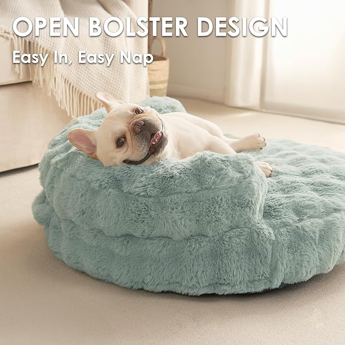 EHEYCIGA Small Dog Bed and Cat Couch - Fluffy Faux Rabbit Fur Pet Sofa with Washable Removable Cover, Waterproof and Non-Slip, 26 Inch, Sage Green