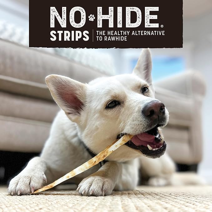 Earth Animal No Hide Strips - Natural Rawhide Free Dog Chew Strips, Salmon Free - 4 Count