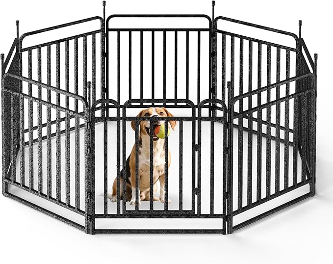 Durable Dog Fence 32" Height 8 Panels Thickened Dog Playpen with Portable Handle & Strap, Easy to Install – Stylish Curved Panel Design for Pets, Indoor Use Outdoor Use