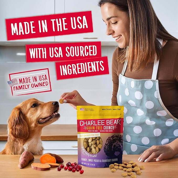 Charlee Bear Dog Treats Small Dogs Training Treats Crunchy Low Cal, Grain Free Canine Snacks, USA, Puppy Training Biscuits, Variety Pack , 5 Flavors, 8oz Ea