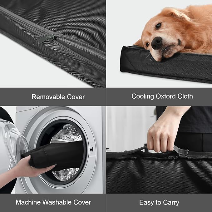Outdoor Orthopedic Dog Bed for Medium Dogs & Cats, Waterproof Flat Pet Mat with Egg Crate Foam & Washable Removable Oxford Cover, 30x20 Inch, Black