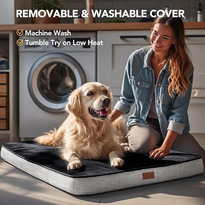 Deconovo Orthopedic Dog Bed with Anti-Slip Mat Design Removable Washable Cover Foam Pet Bed Mat, Pet Sleeping Mattress for Large, Medium, Small Dogs, 44x32x3 Inch, Dark Grey