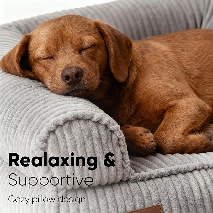 FUKUMARU Cute Dog Bed, Waterproof Corduroy Dogs Couch, 36in Orthopedic Pet Sofa for Medium to Large Dogs Dog, Warm Cotton Pet Bed with Washable Cover, Large, Grey