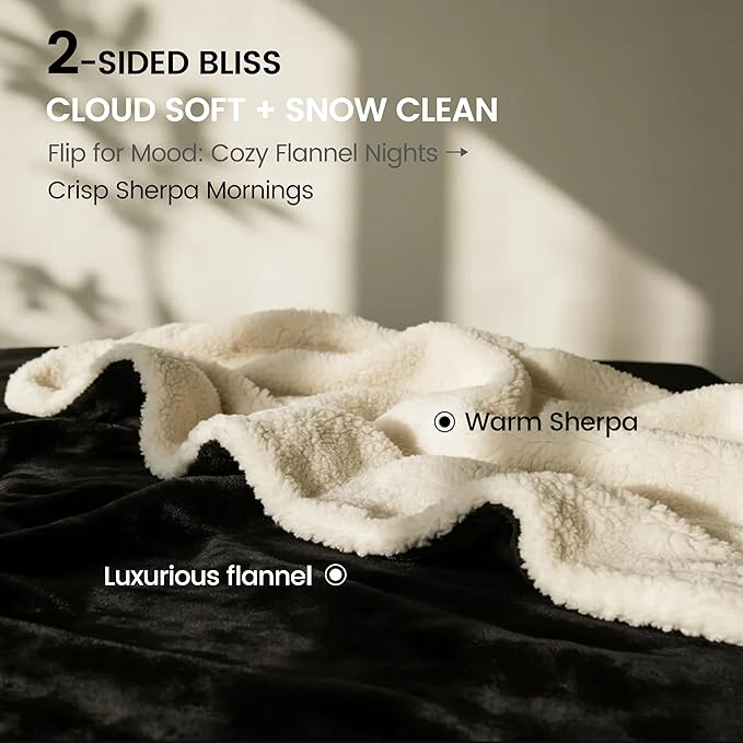 gogobunny Waterproof Bed Blanket, Reversible Sherpa Fleece Throw Blanket for Dog Puppy Cat, Furniture Cover Protects Bed Couch Sofa from Liquid Pee and Pet Fur (Black, 90x90 inches)