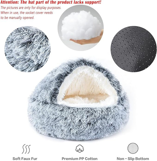 NOYAL Round Hooded Donut Dog Bed for Small & Medium Pets - Plush Fluffy Anti-Anxiety Cat Cave Bed with Cover