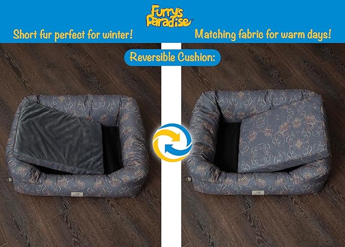 Furry's Paradise Foam Cuddler Pet Bed with Waterproof Liners, Reversible Cushion, Washable Cover, Recycled Fibers and Non-Slip Bottom. (in The Clouds, Orthopedic Medium)