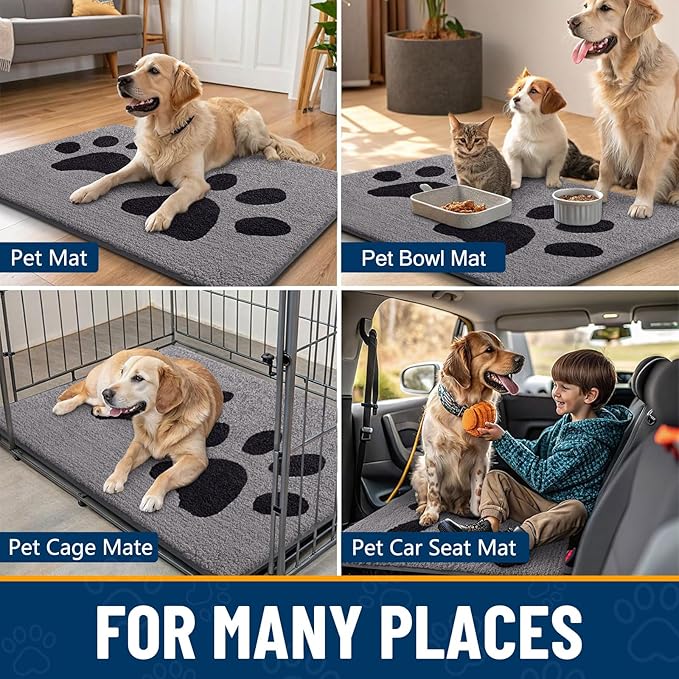 Smiry Dog Door Mat for Muddy Paws 30x20, Dirt Trapper Non Slip Washable Indoor Doormats, Absorbent Entryway Carpet for Inside Floor, Grey