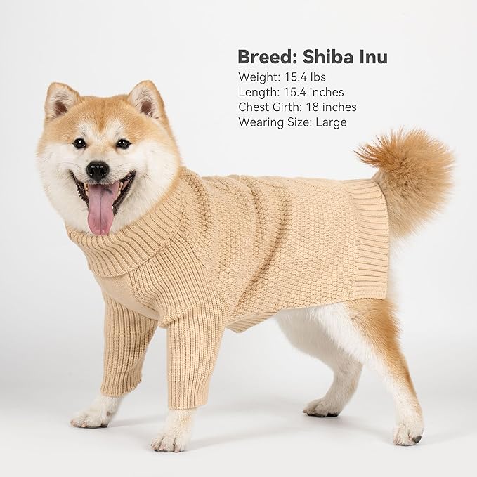 cyeollo Dog Sweater Turtleneck Knitted Sweaters with Long Sleeve Fall Winter Dog Clothes Sweaters for Small Dogs, Beige M