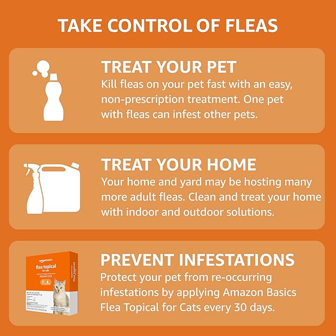 Amazon Basics PreventativeTopical Flea Treatment for Medium Cats (5-9 Pounds), 6 Count