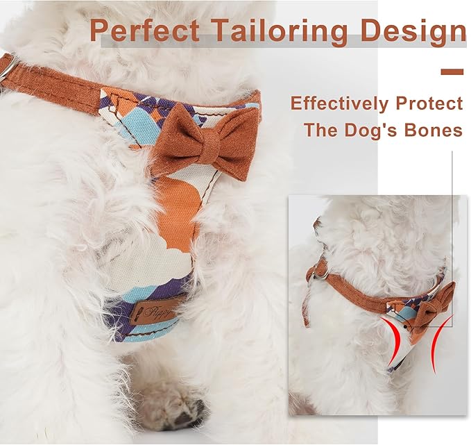 Puppytie No Pull Small Dog Harness with Multifunction Dog Leash,Lightweight Soft Adjustable No Choke Escape Proof Pet Harness Vest Pet Harness Vest,Suede Bow Brown,S