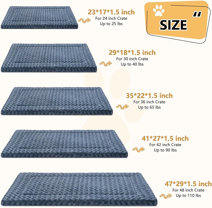 Dog Bed Mat Washable Reversible Dog Crate Pad Soft Fluffy Pet Kennel Beds with Anti-Slip Bottom Dog Cat Sleeping Mattress for Extra Large Dogs, 47x29x1.5 Inch, Gray