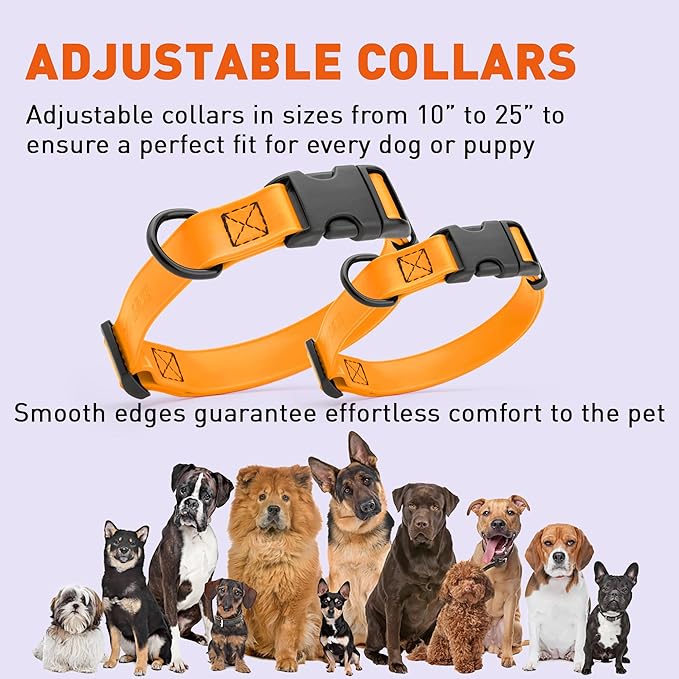 Dogline Durable Biothane Waterproof Collar for Dogs - Odor-Resistant Coated Webbing, Quick-Release Design, Comfortable Adjustable Fit, 3/4" W by 12-19" L,Tangerine Orange