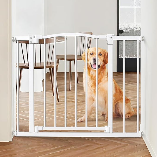 Great Gates Pet Gate - Durable Steel Gate for Stairs - Self-Closing Door & 2-Step Child Proof Lock - Wall-Friendly Dog Gates for Doorways (Fits Most) - 29.8"- 47.5", 28” Tall