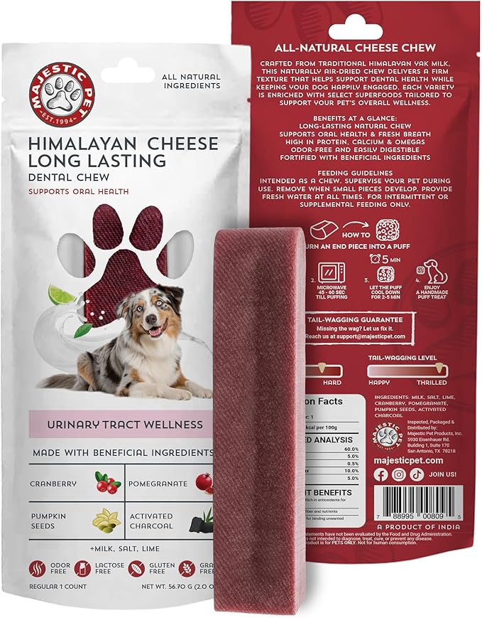 Majestic Pet Himalayan All-Natural Yak Cheese Dog Chews Made with 100% Cows Milk- Long Lasting Dental Chew for Dogs - Healthy Pet Treats (Urinary Tract Wellness, Regular, 1 Pack)