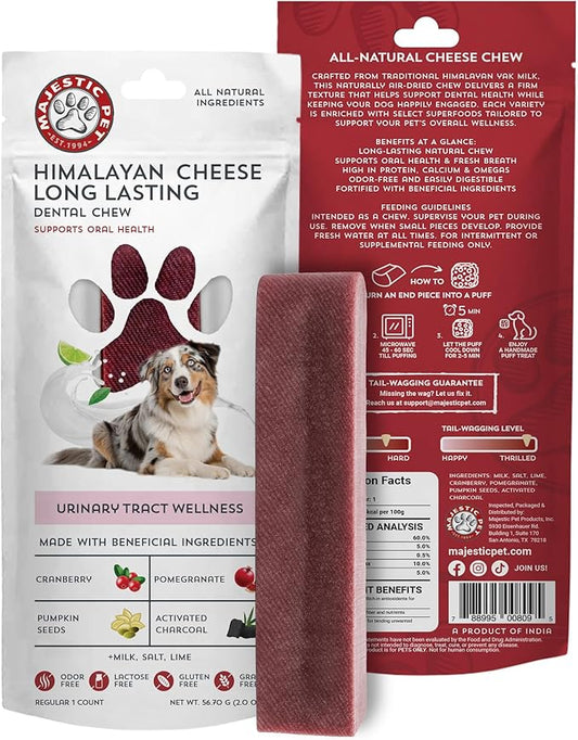 Majestic Pet Himalayan All-Natural Yak Cheese Dog Chews Made with 100% Cows Milk- Long Lasting Dental Chew for Dogs - Healthy Pet Treats (Urinary Tract Wellness, Regular, 1 Pack)